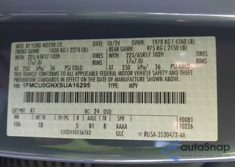 2025 Ford Escape Active z USA, uszkodzony, nr VIN 1FMCU0GNXSUA16295